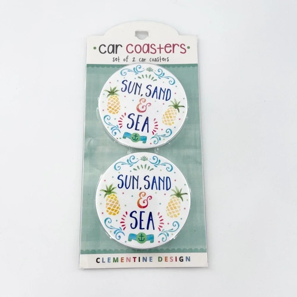 Live Like Mermaid Car Coasters Set of 8 Sun Sand Sea Beach Stoneware Cup Fruit d